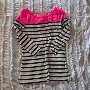 J. Crew Boatneck Stripe Gray and Pink Shirt